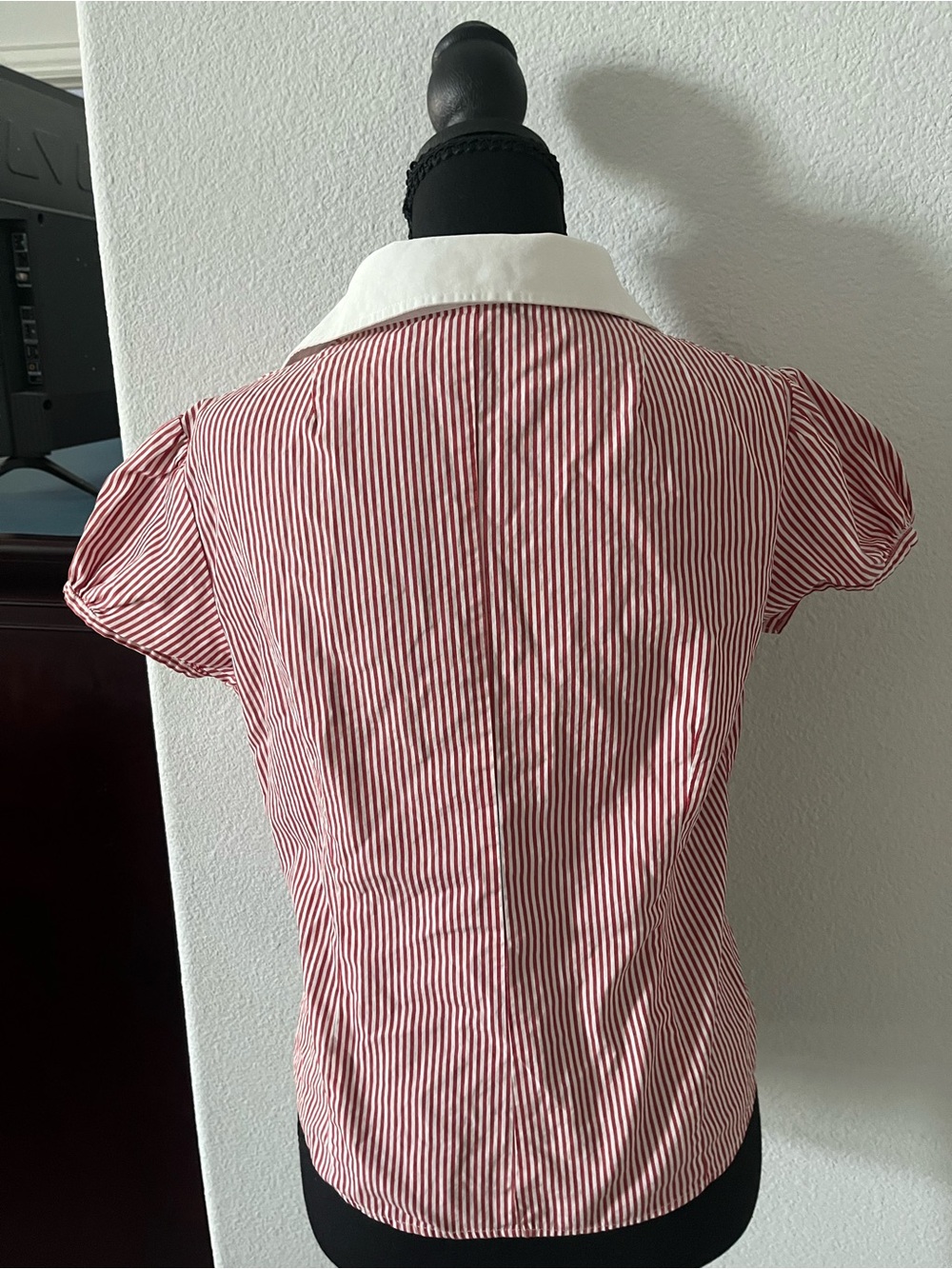 Burberry Red and White Striped Button-Front Shirt - Picture 3 of 5